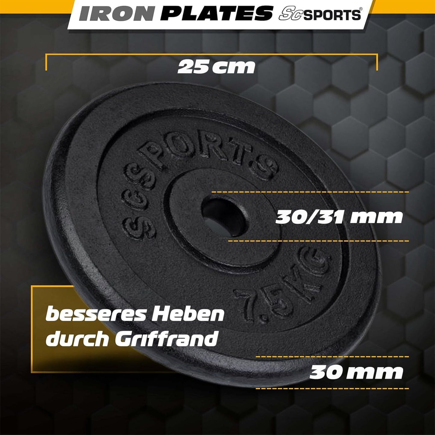 Disques de musculation 30/31 mm en fonte 15 – 60 kg