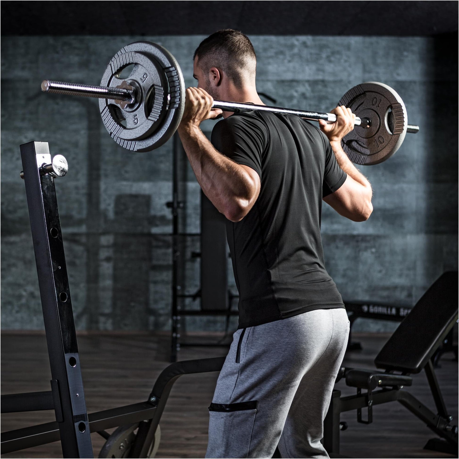 Barre longue chromée 150 cm avec stop disques en étoile - Gorilla Sports France