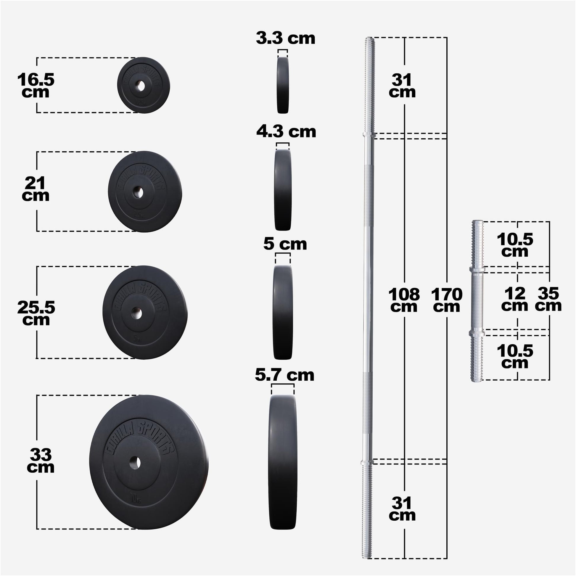 Set de barre longue en plastique de 70 kg - Gorilla Sports France