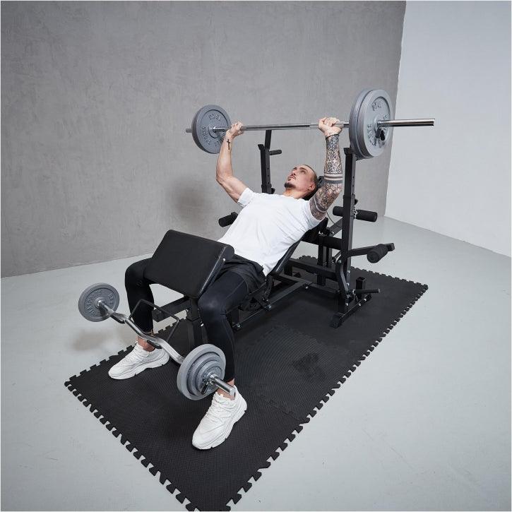 Banc de musculation universel avec set d'haltères en fonte de 108 kg - Gorilla Sports France