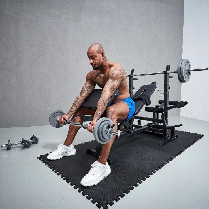 Banc de musculation universel avec set d'haltères en fonte de 108 kg - Gorilla Sports France