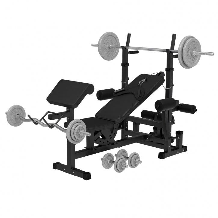 Banc de musculation universel avec set d'haltères en fonte de 108 kg - Gorilla Sports France