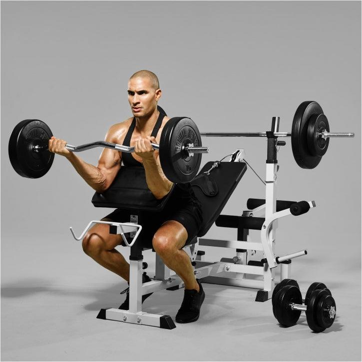 Banc de musculation universel avec set d'haltères 40 - 100 kg en plastique - Gorilla Sports France