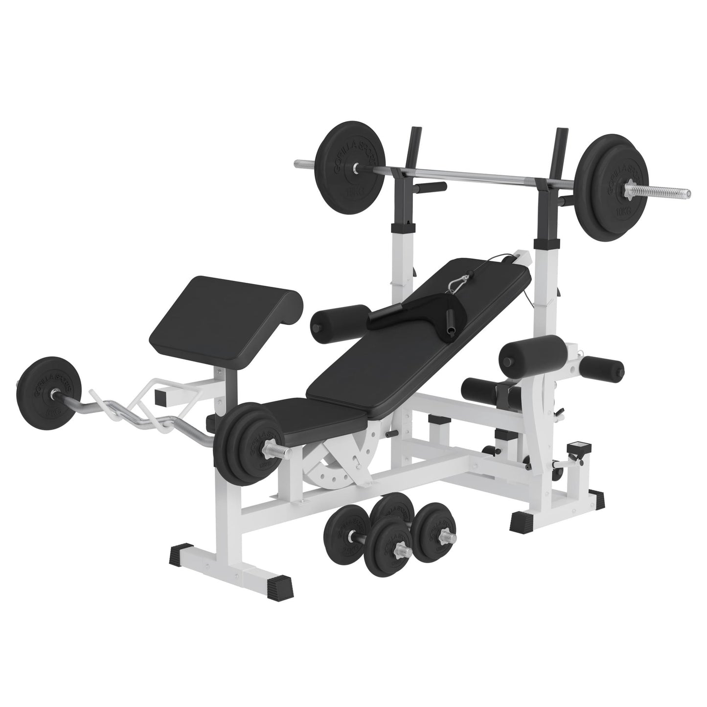 Stations de musculation universelle avec set d'haltères plastique 108 kg - Gorilla Sports France