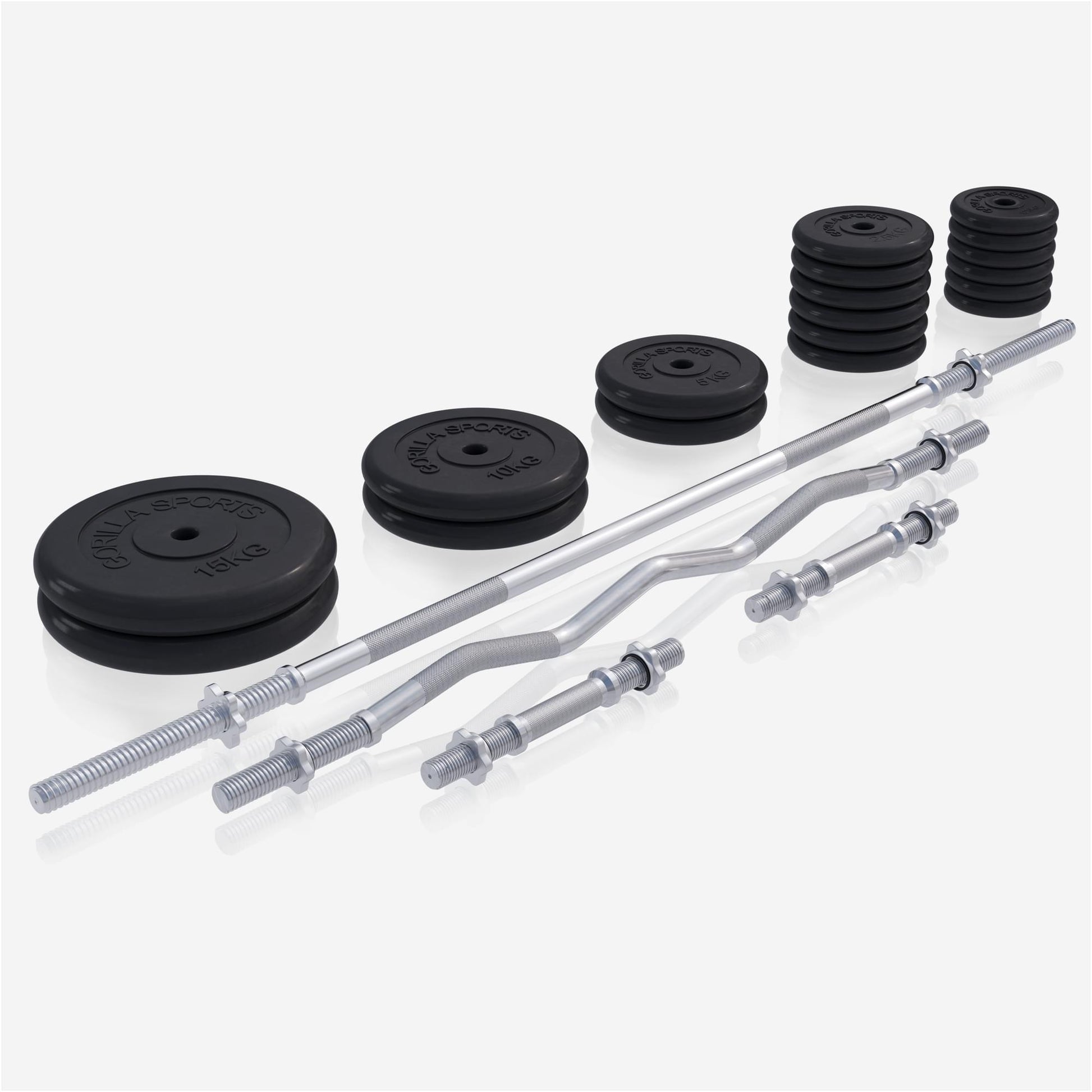 Stations de musculation universelle avec set d'haltères plastique 108 kg - Gorilla Sports France