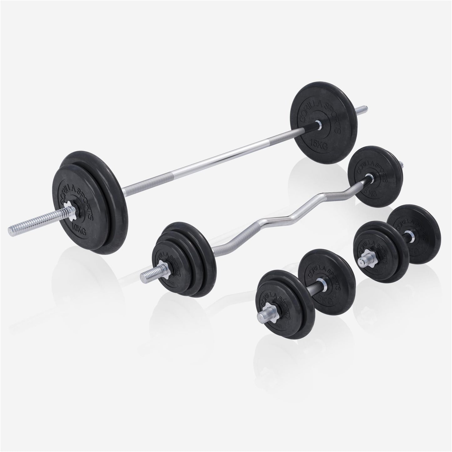 Stations de musculation universelle avec set d'haltères plastique 108 kg - Gorilla Sports France