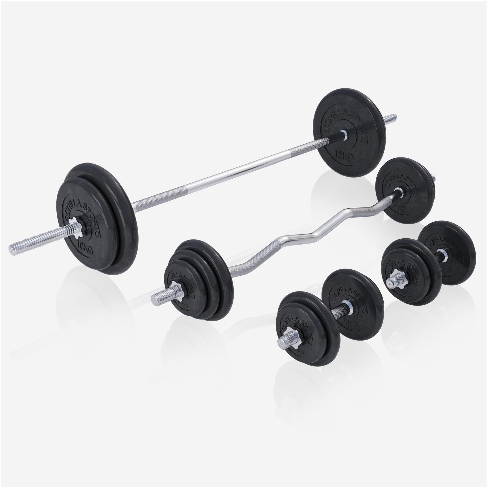 Stations de musculation universelle avec set d'haltères plastique 108 kg - Gorilla Sports France