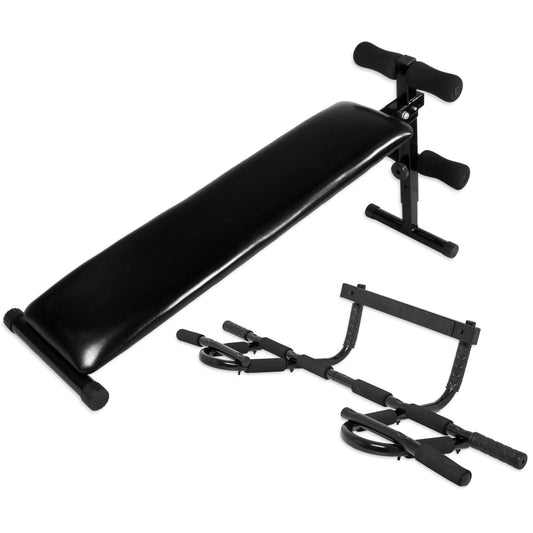 Set incluant une planche à abdominaux avec barre de traction