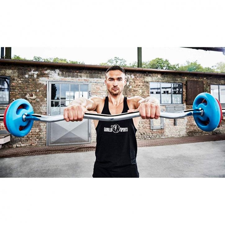 Set d'haltères avec barre longue, barre curl SZ, deux barres courtes et stop-disques - Gorilla Sports France