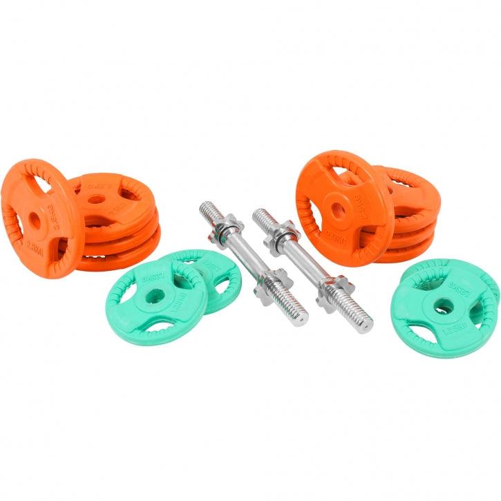 Set d'haltères en caoutchouc grip 30 kg avec stop-disques - Gorilla Sports France