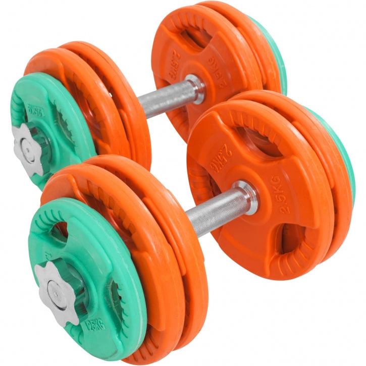 Set d'haltères en caoutchouc grip 30 kg avec stop-disques - Gorilla Sports France