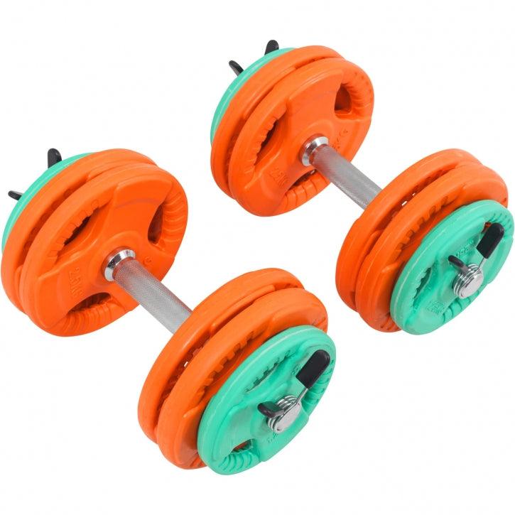 Set d'haltères en caoutchouc grip 30 kg avec stop-disques - Gorilla Sports France