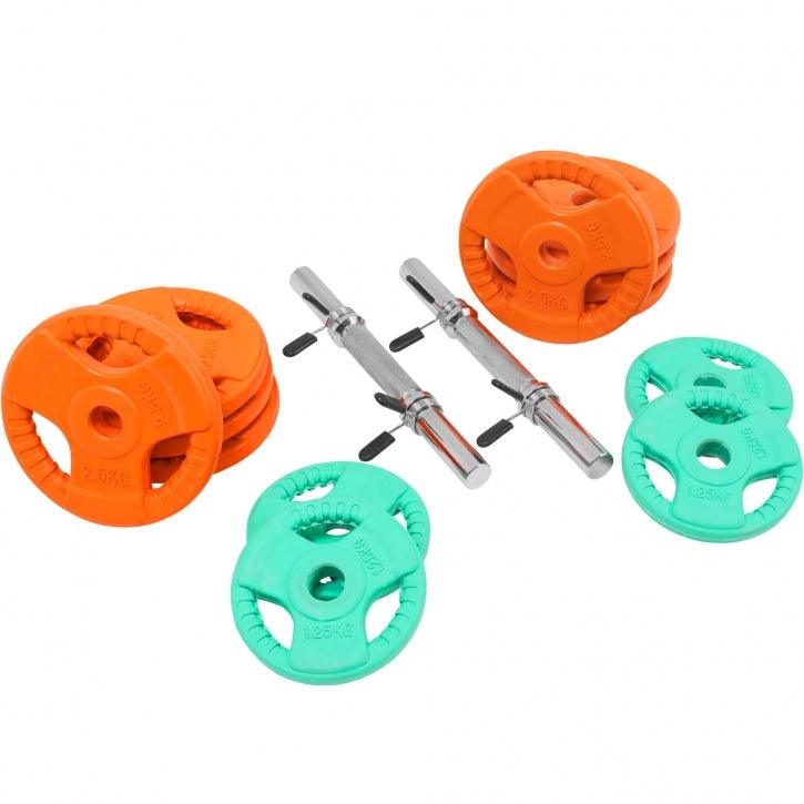 Set d'haltères en caoutchouc grip 30 kg avec stop-disques - Gorilla Sports France