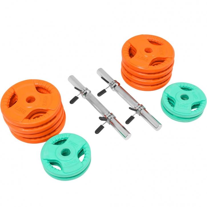 Set d'haltères en caoutchouc grip 30 kg avec stop-disques - Gorilla Sports France