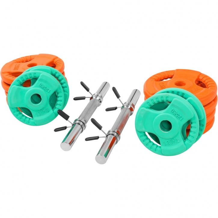 Set d'haltères en caoutchouc grip 30 kg avec stop-disques - Gorilla Sports France