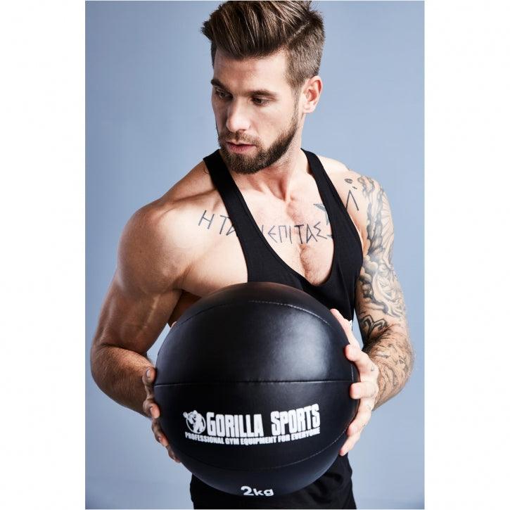 Medecine-ball en cuir noir - Gorilla Sports France