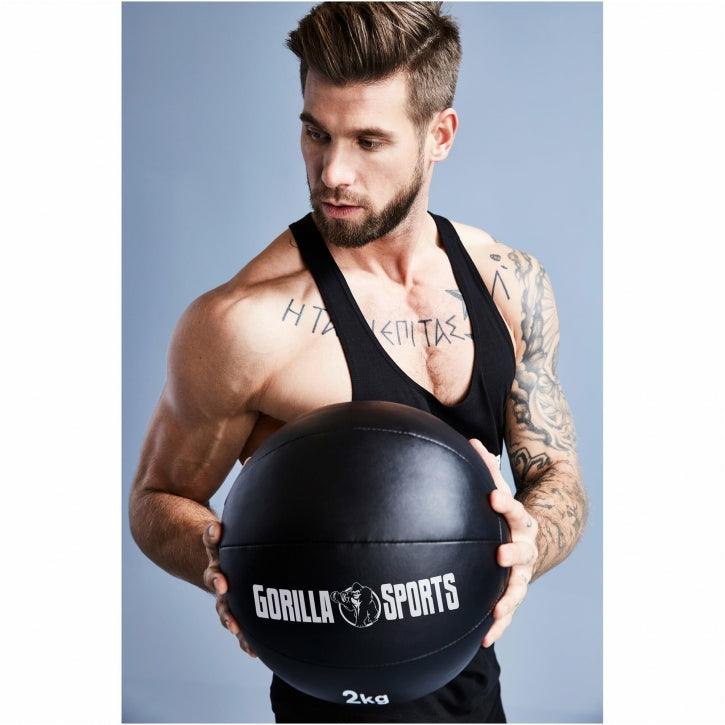Medecine-ball en cuir noir - Gorilla Sports France