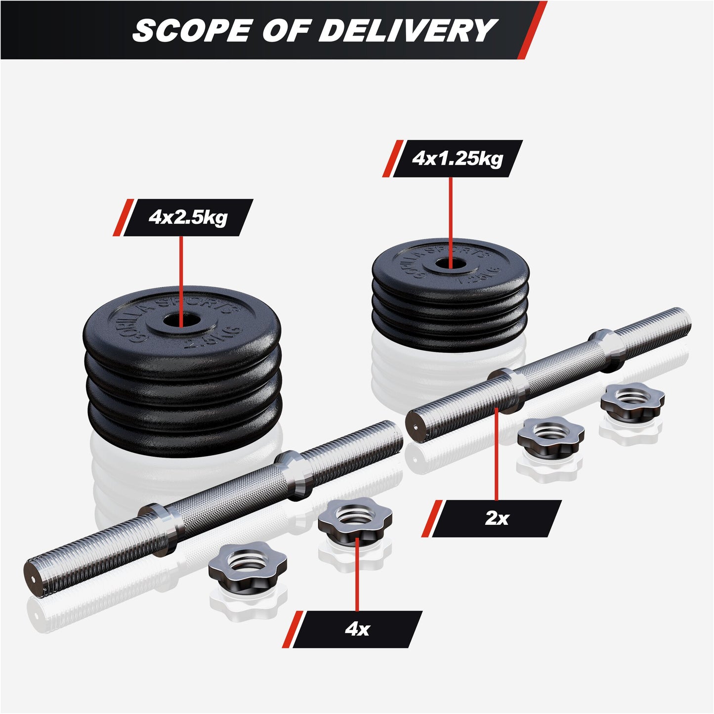 Set d’haltères courts 20 kg avec mallette