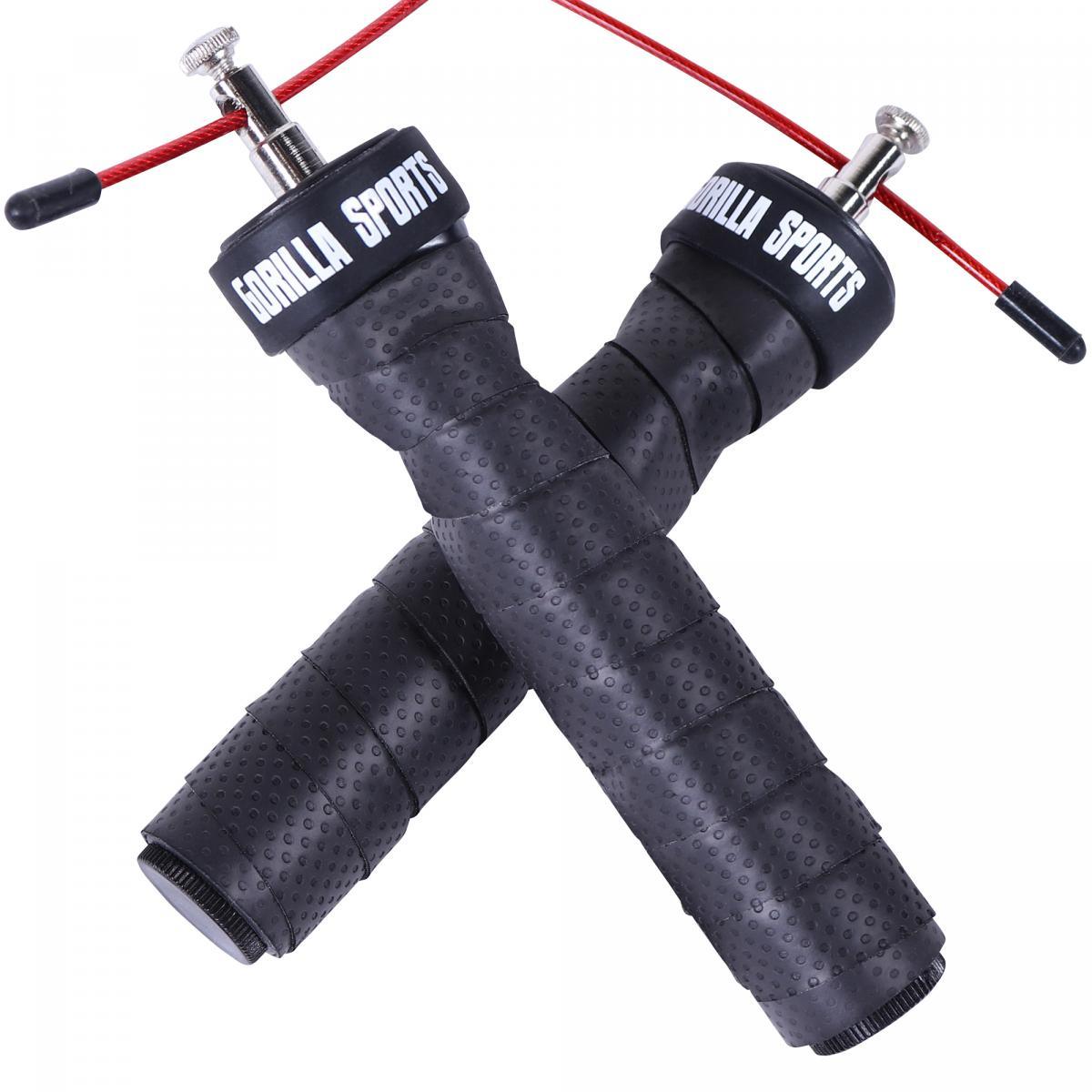 Corde à sauter professionnelle noire/rouge avec sac et poids additionnels inclus - Gorilla Sports France