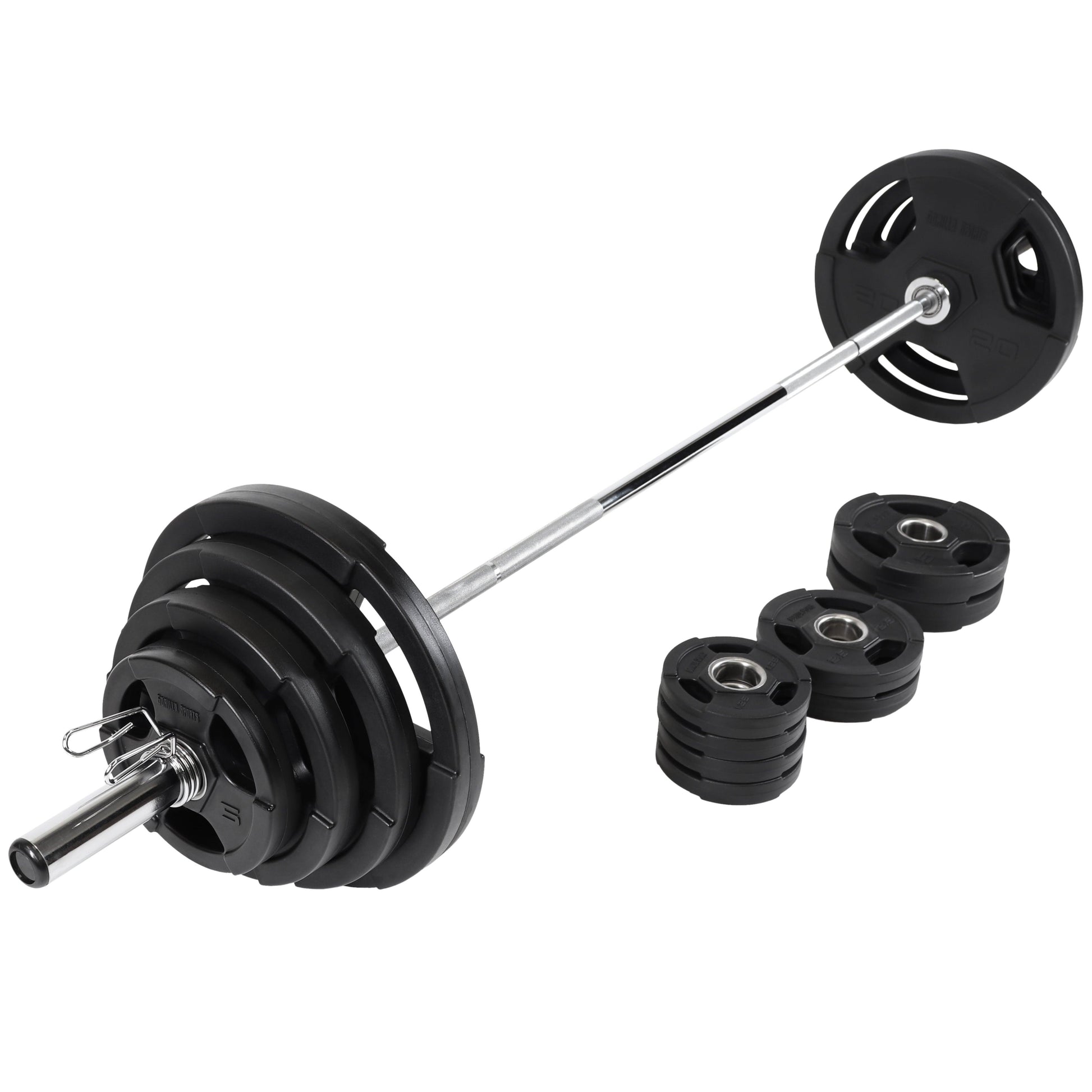 Set d'haltères longs olympiques en plastique avec poignées Gripper 130 kg - Gorilla Sports France