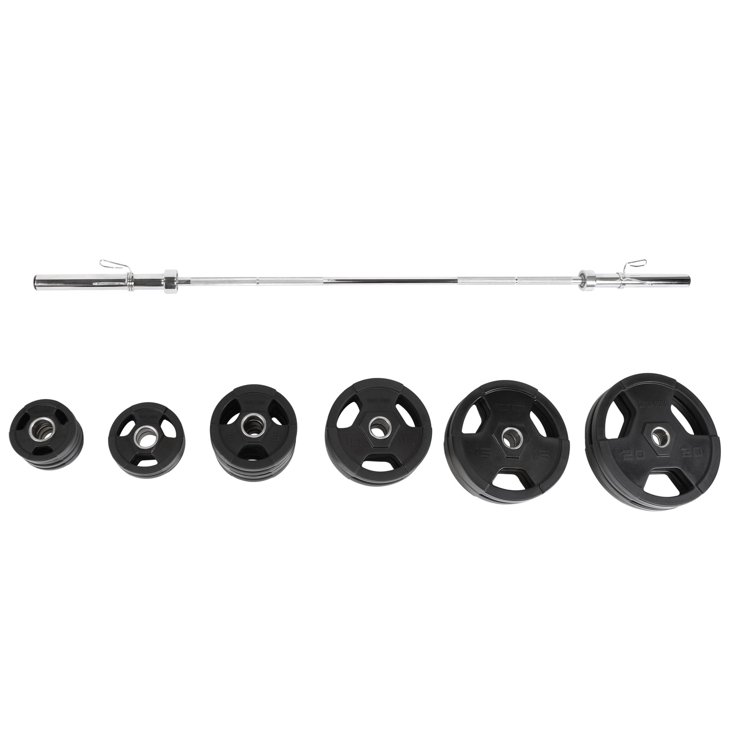 Set d'haltères longs olympiques en plastique avec poignées Gripper 130 kg - Gorilla Sports France