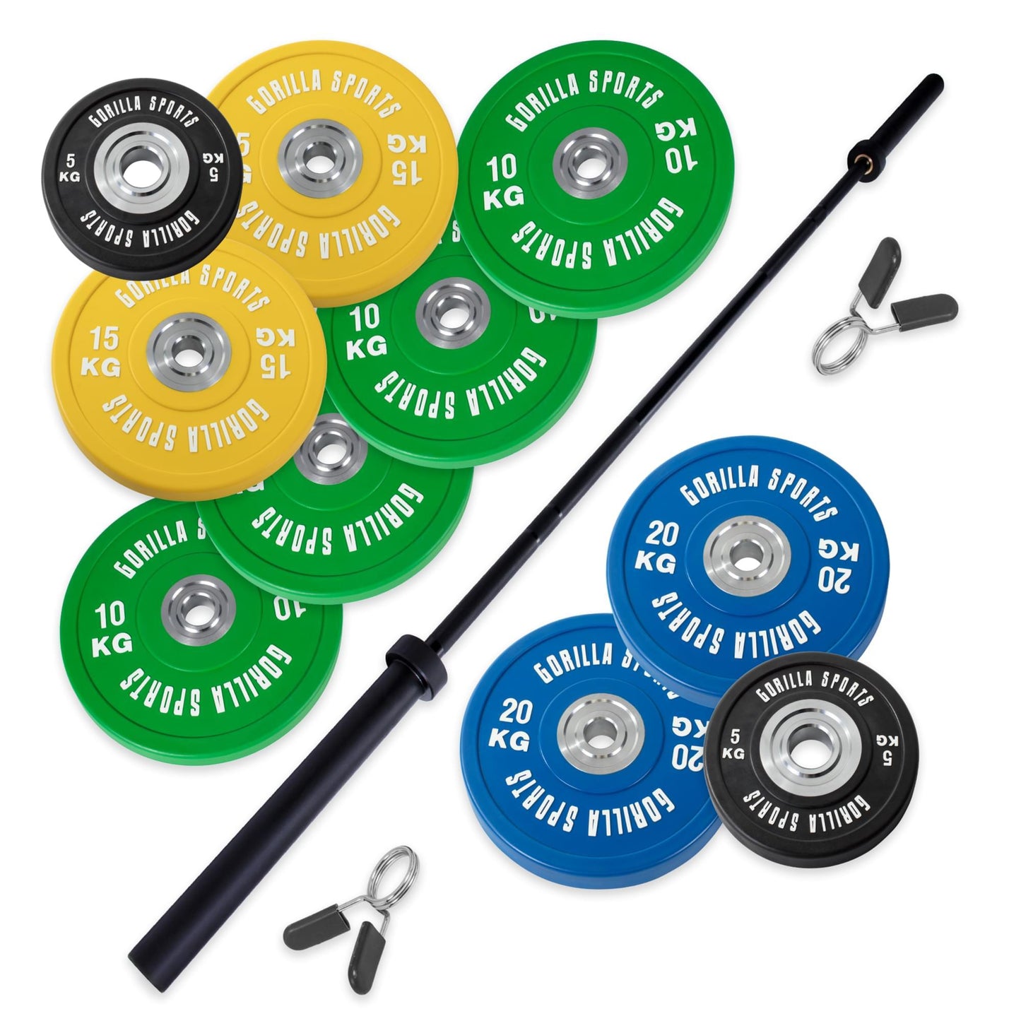 Set d'haltères olympiques pour professionnels avec disques Bumper 140 kg - Gorilla Sports France