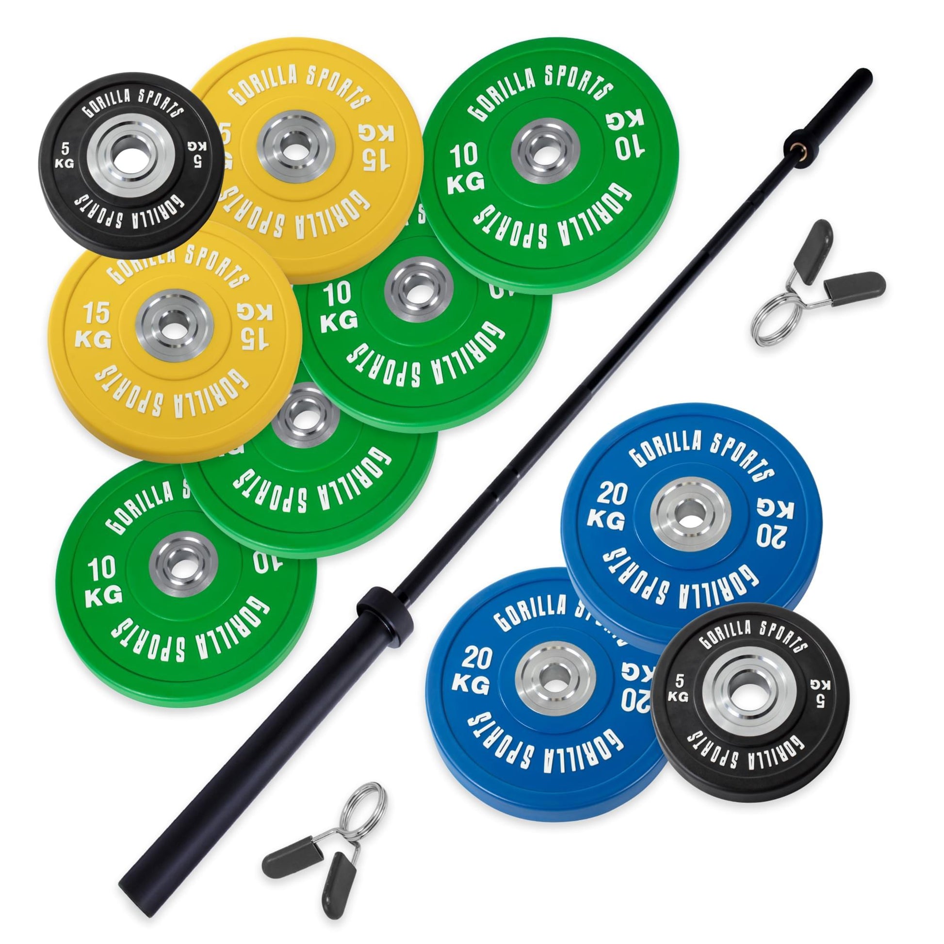 Set d'haltères olympiques pour professionnels avec disques Bumper 140 kg - Gorilla Sports France