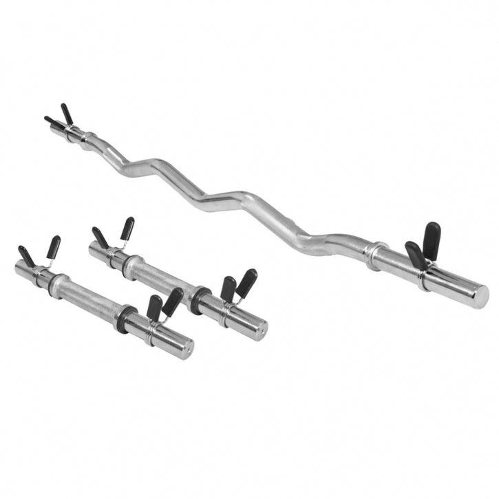 Set d'haltères incluant 2 haltères courts, une barre de curl SZ et des stop-disques - Gorilla Sports France