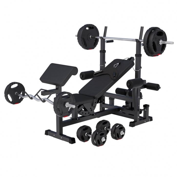 Stations de musculation universelle avec set d'haltères en plastique 100 kg - Gorilla Sports France