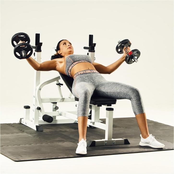 Stations de musculation universelle avec set d'haltères en plastique 100 kg - Gorilla Sports France