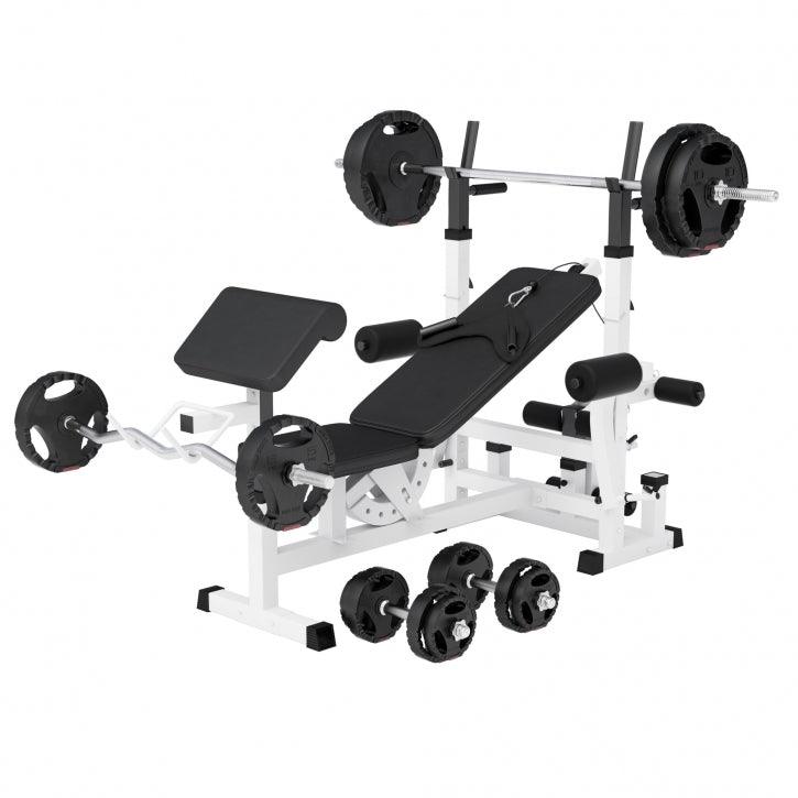 Stations de musculation universelle avec set d'haltères en plastique 100 kg - Gorilla Sports France