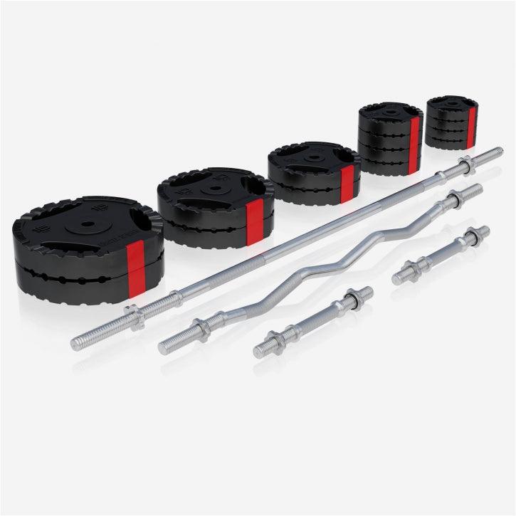 Stations de musculation universelle avec set d'haltères en plastique 100 kg - Gorilla Sports France