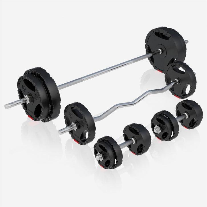 Stations de musculation universelle avec set d'haltères en plastique 100 kg - Gorilla Sports France