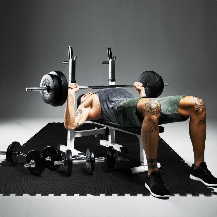 Set complet d'haltères 100 kg avec banc de musculation et tapis de protection du sol - Gorilla Sports France