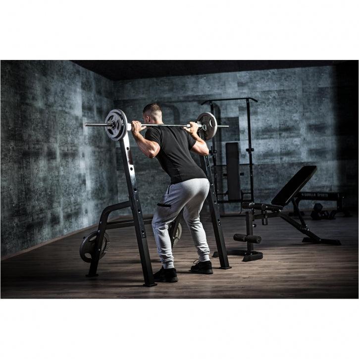 Banc de musculation avec support séparé incluant un set de barres longues 100 kg - Gorilla Sports France
