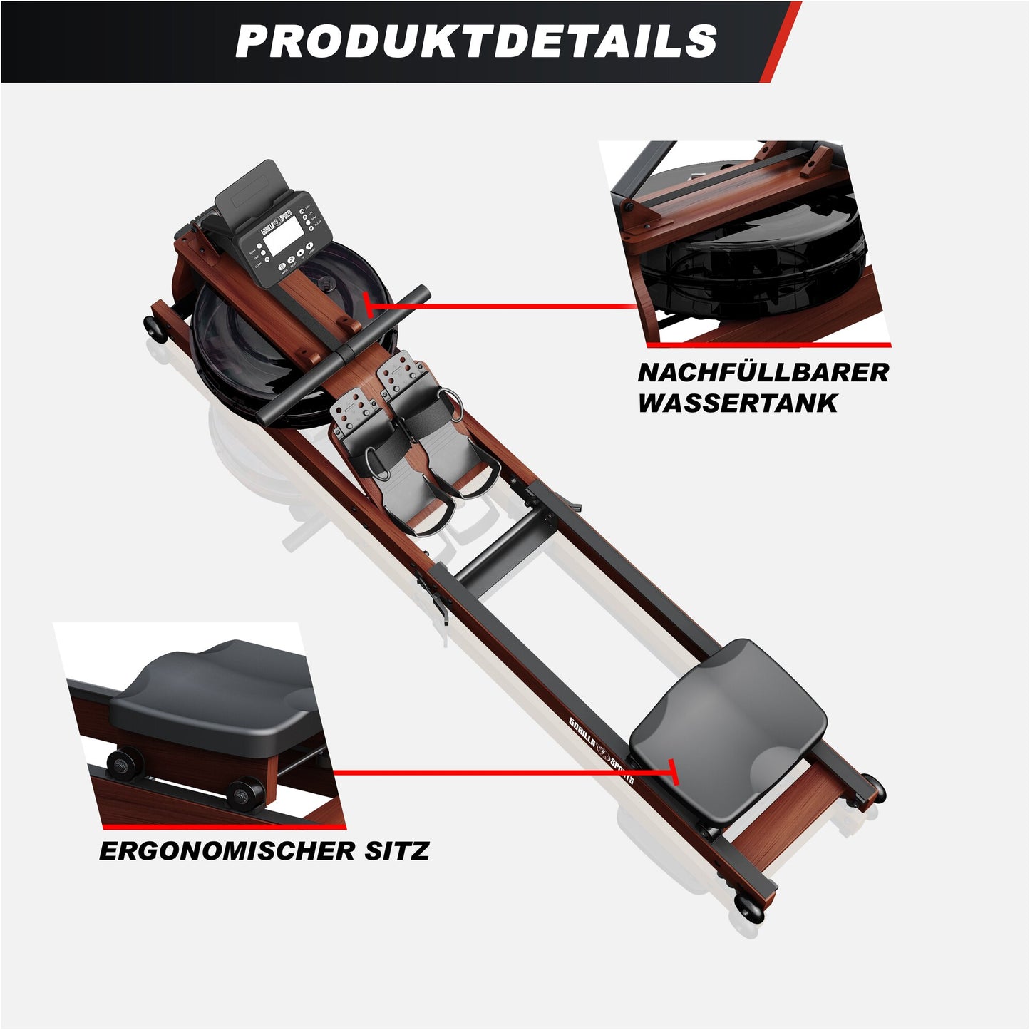 Appareil de rameur en bois à résistance à eau, pliable