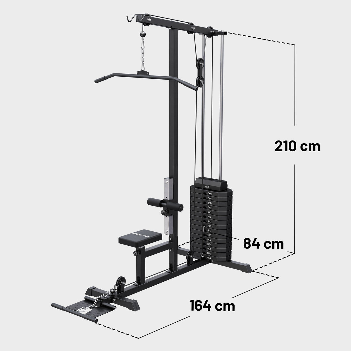 Lat machine multifonction avec bloc de poids de 80 kg – noire