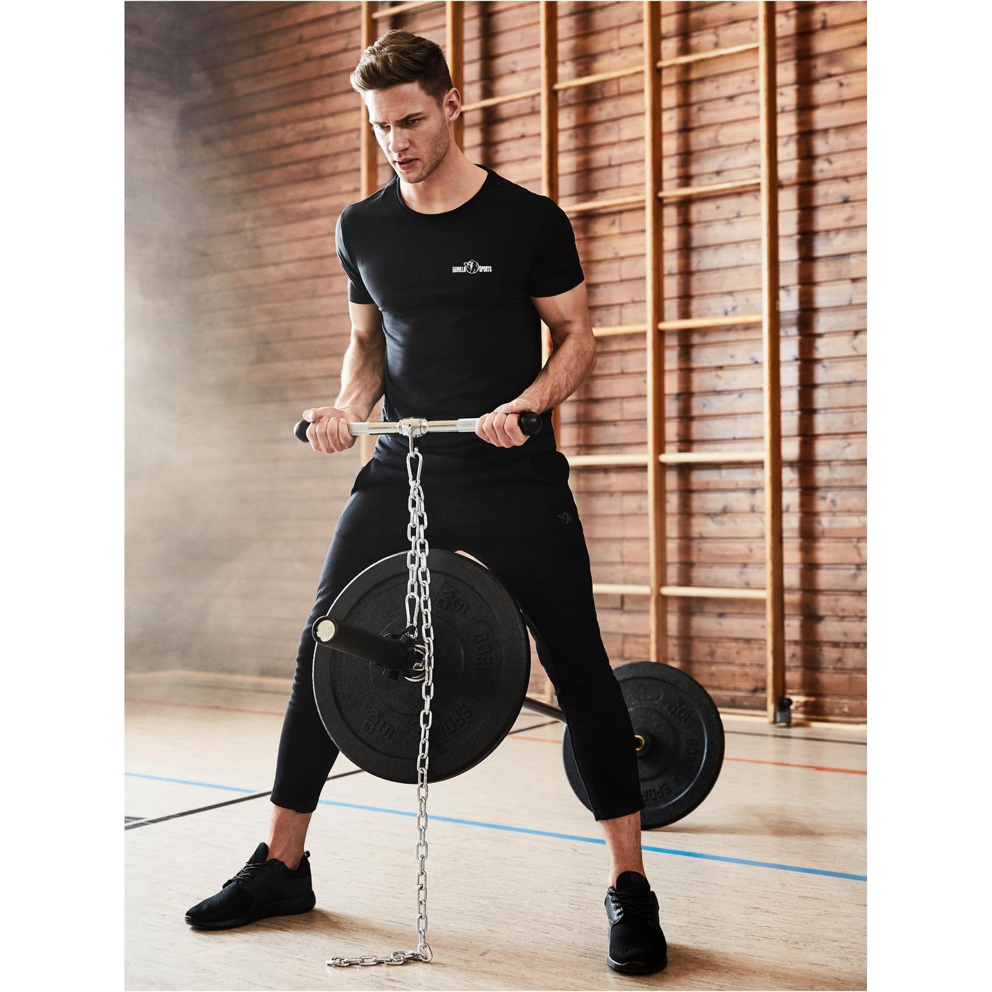 Barre pour triceps/biceps en chrome avec embouts en caoutchouc - Gorilla Sports France