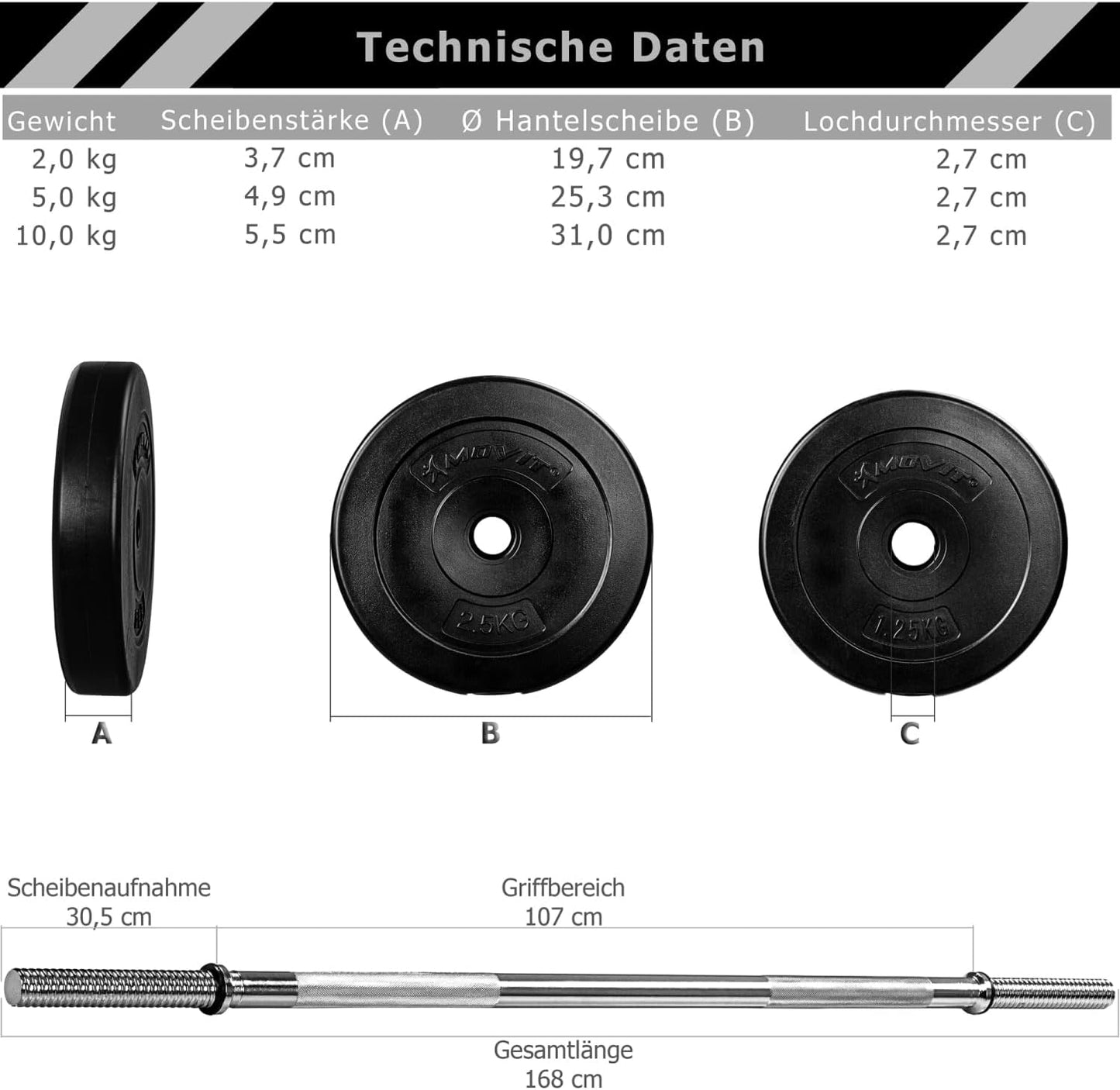 Set de barre longue 30 – 60 kg