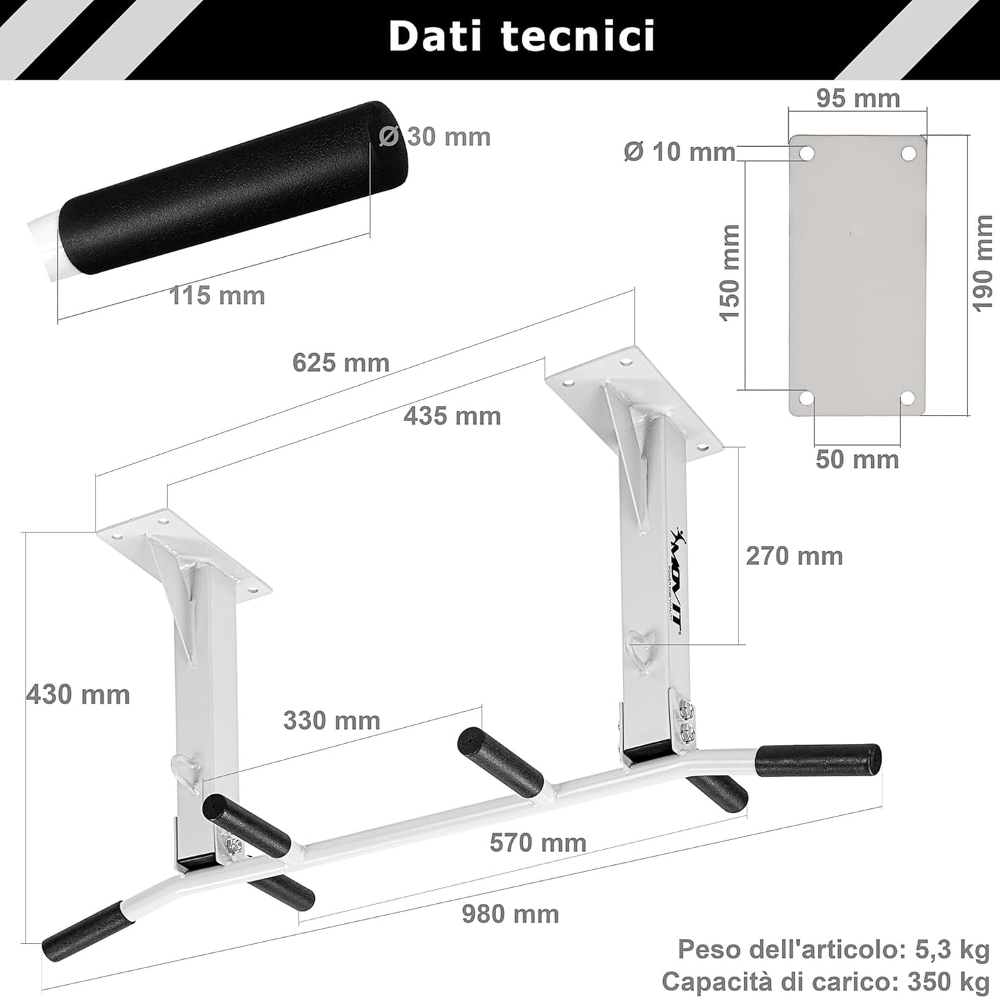 Barre de traction plafond Noir/Blanc