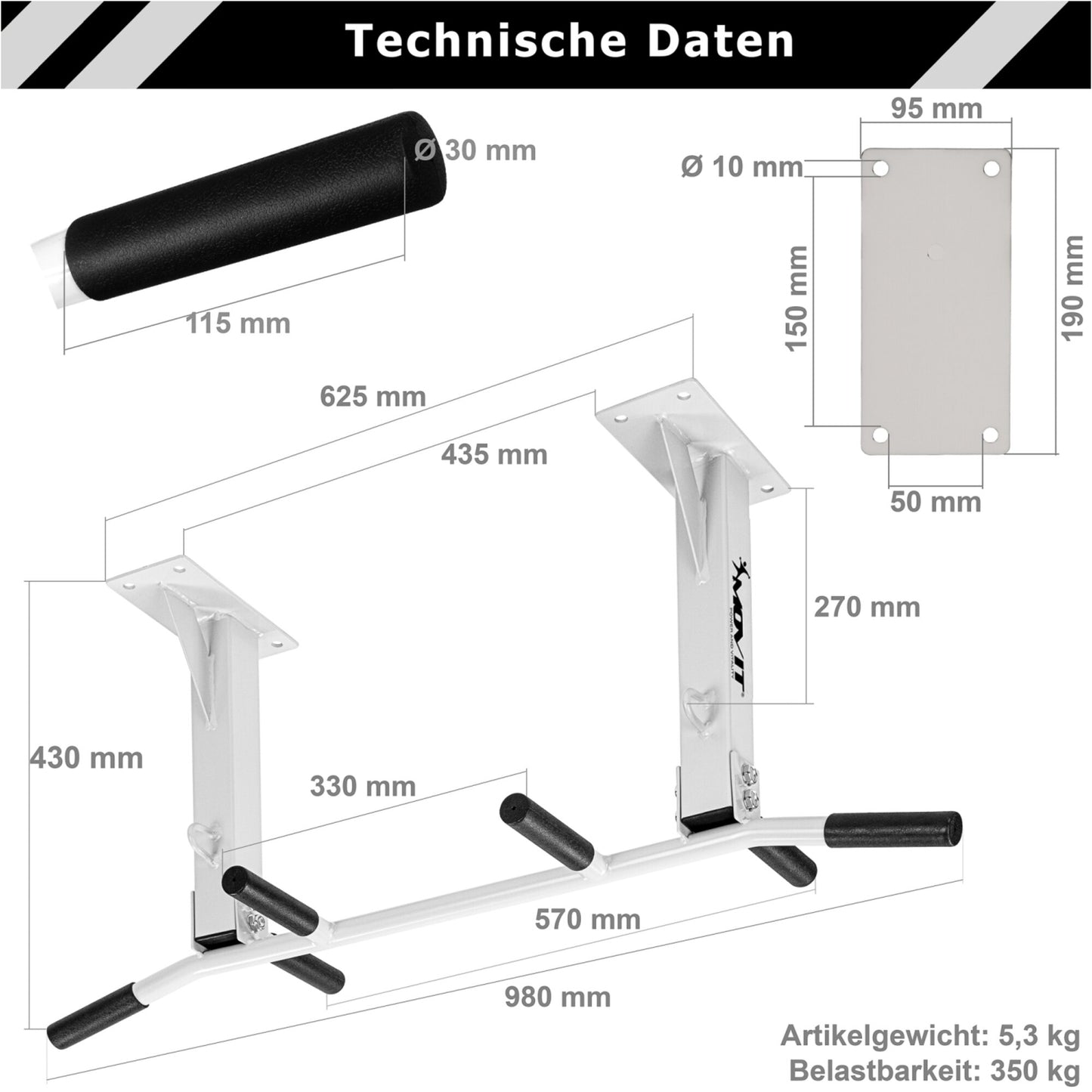 Barre de traction plafond Noir/Blanc