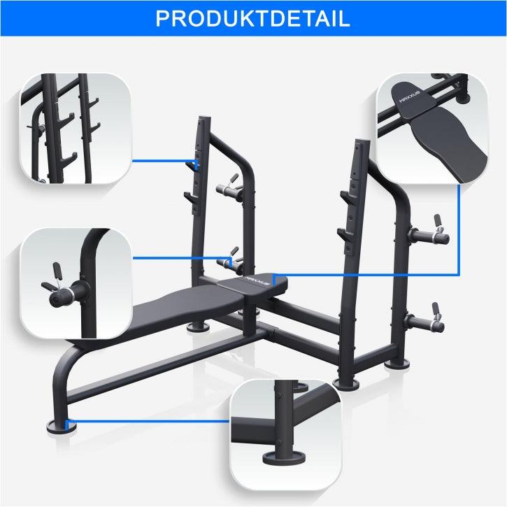 Banc Musculation avec Rack PRO et Set d’Haltères Longues - Gorilla Sports France