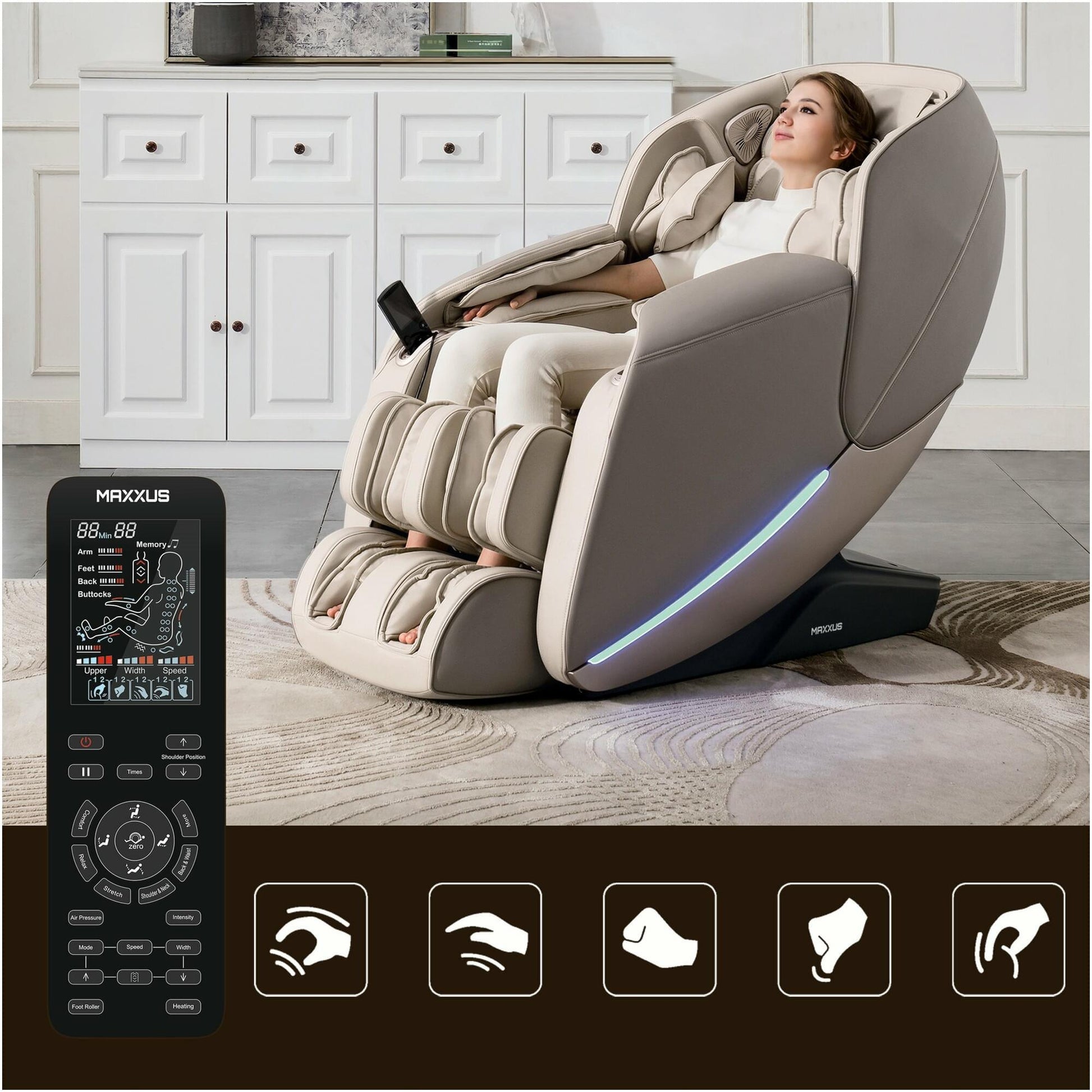 Fauteuil massant MX 10.0 Zero, beige - Gorilla Sports France