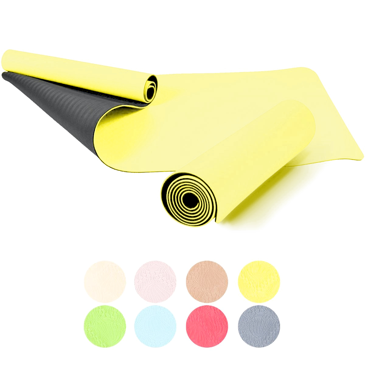 Tapis de Yoga - pilates - en TPE - double face bicolor noir et jaune de 180cm x 60cm x 0,6cm