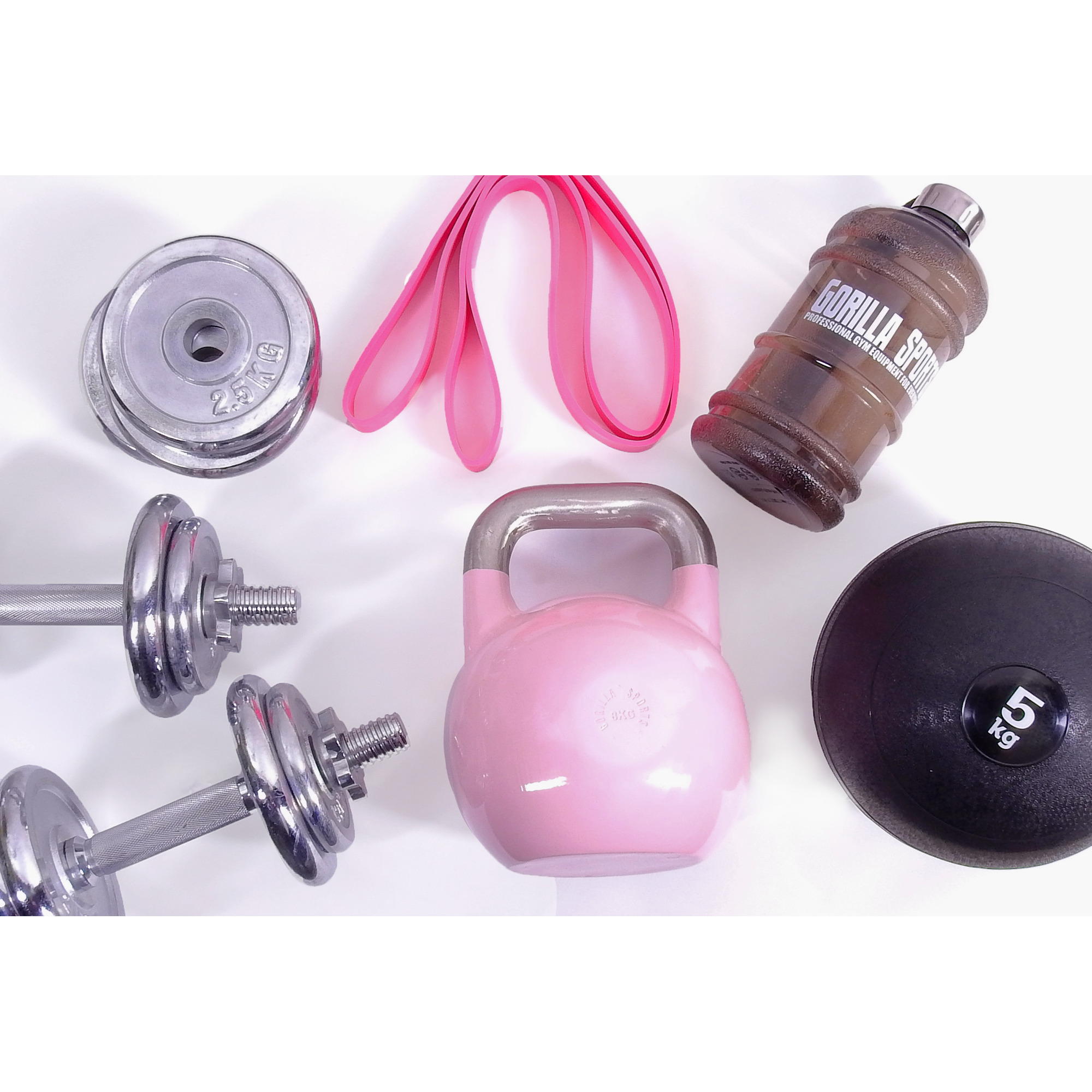 Girl Power Pack 5 accessoires - haltÃ¨res - kettlebell - bande de rÃ©sistance - slam ball