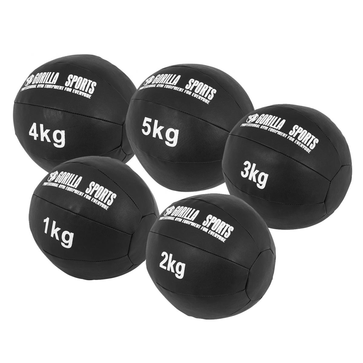 Lot de 5 Médecine Balls en cuir Synthétique - 1, 2, 3, 4 et 5 KG (15 KG)