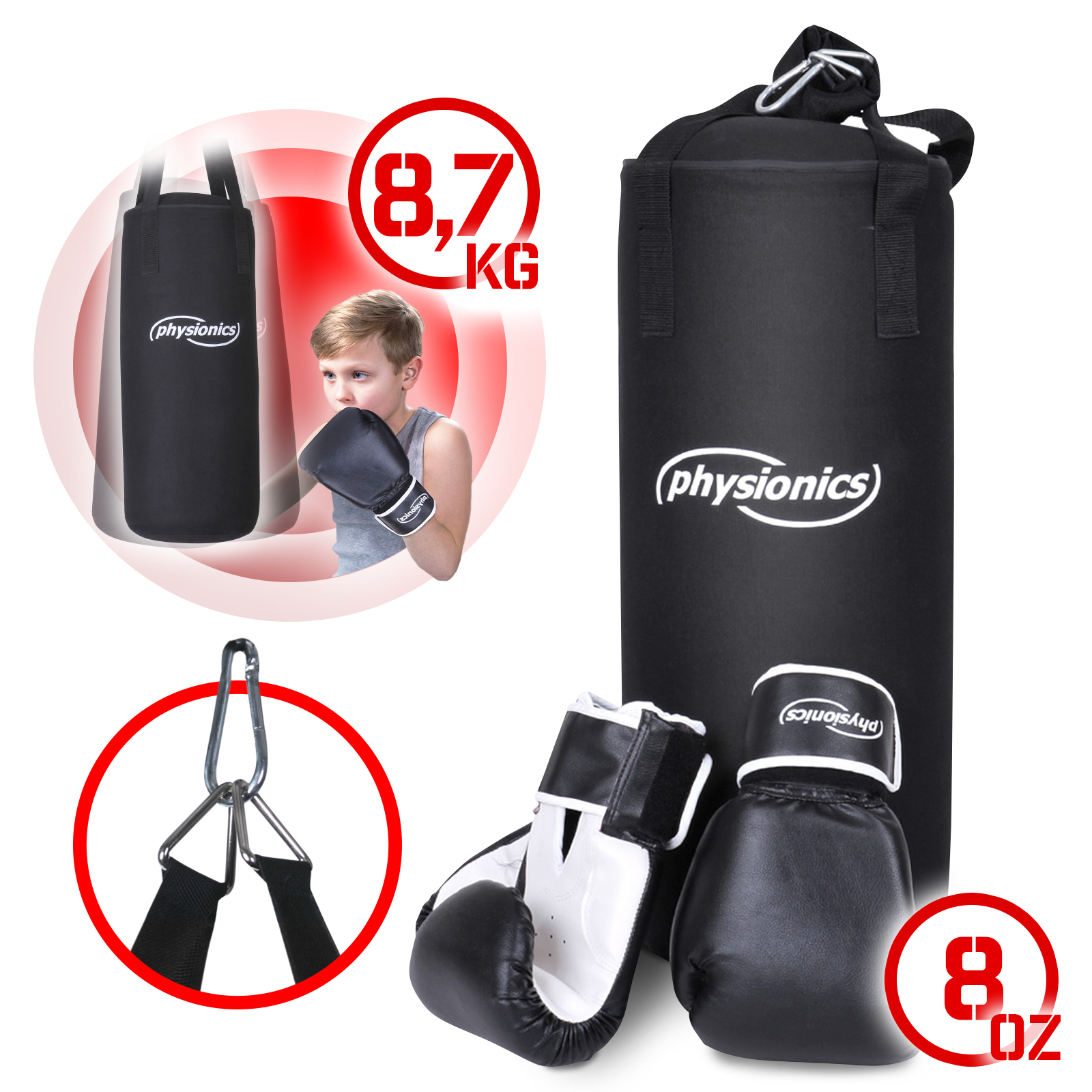 PhysionicsÂ® Set de boxe pour enfant avec gants et sac de frappe