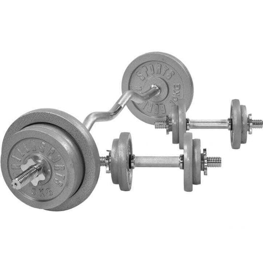 Set d'haltères SZ Curl en fonte argentée, 70 kg - Gorilla Sports France
