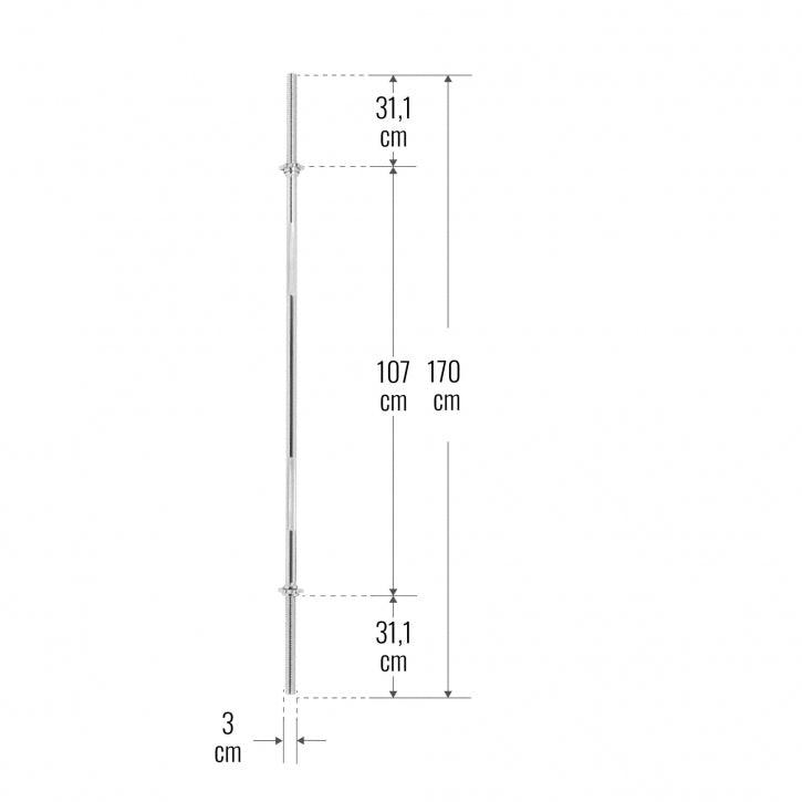 Barre longue 170 cm, diamètre 30mm avec stop-disques en étoile - Gorilla Sports France
