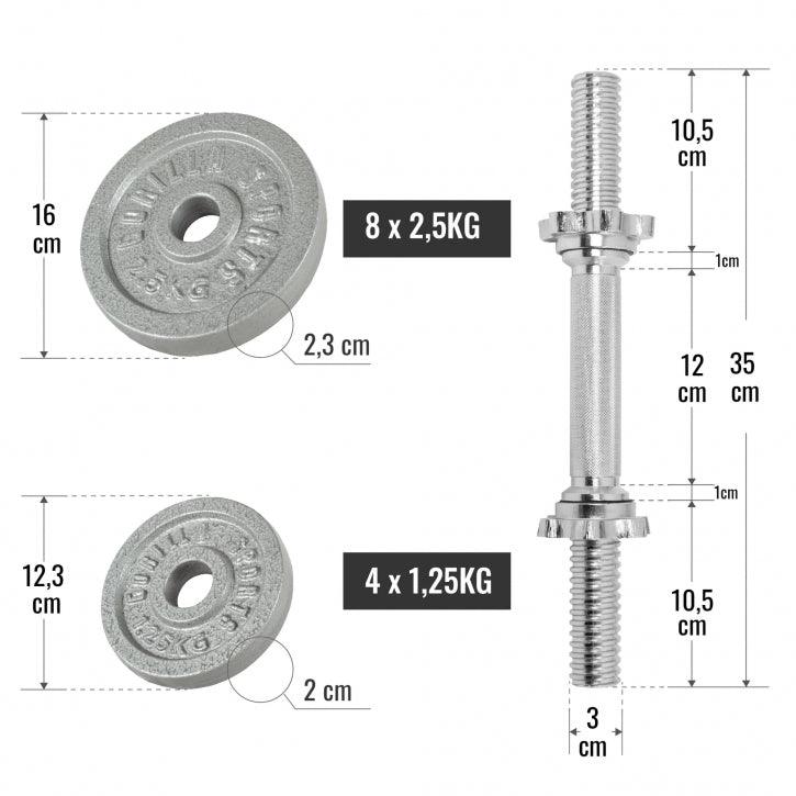 Set d'haltères courts en fonte grip, 30 kg - Gorilla Sports France